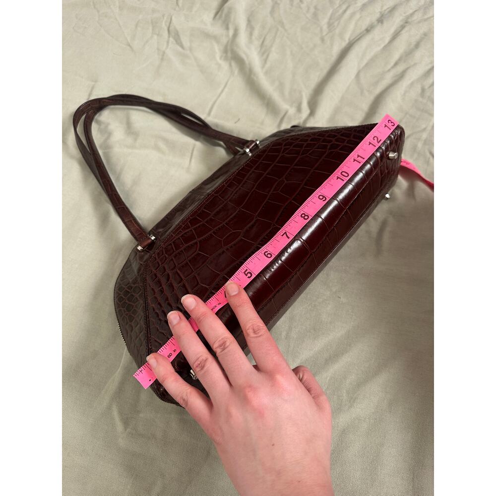 Monsac Brown Genuine Leather Croc Embossed Large Shoulder Bag Purse Zip Closure - Picture 10 of 12